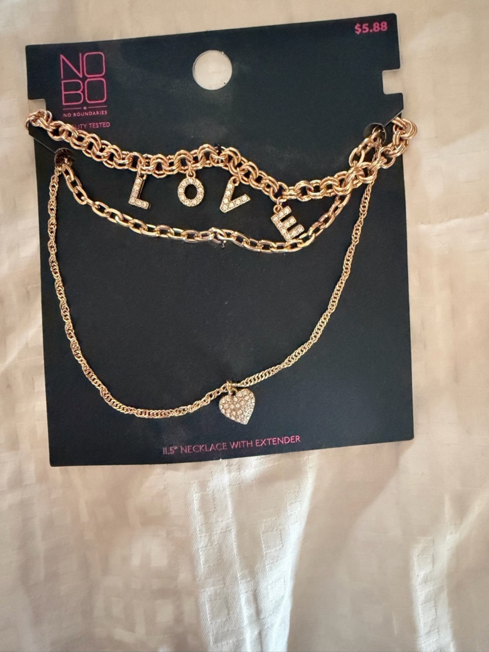 NOBO Gold-Tone Layered Necklace with LOVE Letter Charms and Crystal Heart